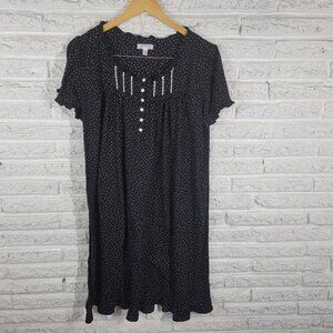 Secret Treasures Women's XL Black Polka Dot Nightgown Frilly Neck GEO211E